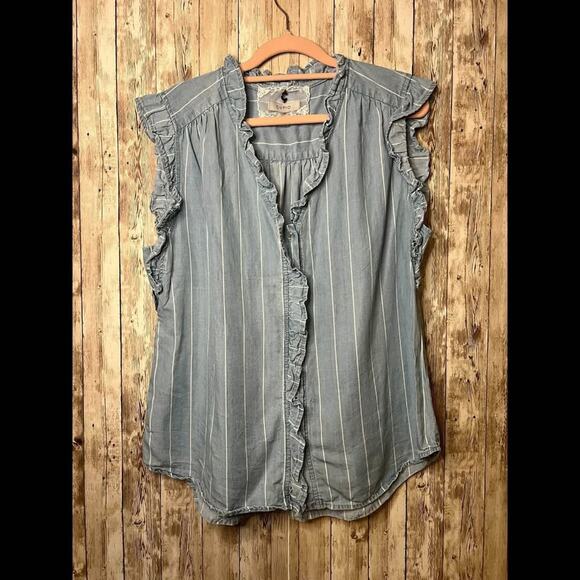 🌸 Cupio Striped Ruffle Sleeveless Top – Size Large - Picture 1 of 4